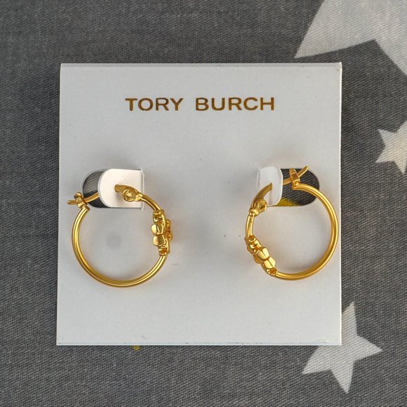 Tory Burch Small Eleanor Hoop Earrings in Rolled Brass (Brand New with Dust Bag) - Picture 3 of 6